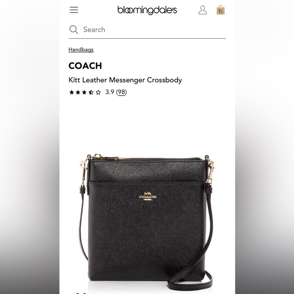Coach Kitt Leather Messenger Crossbody Black with Gold Accents